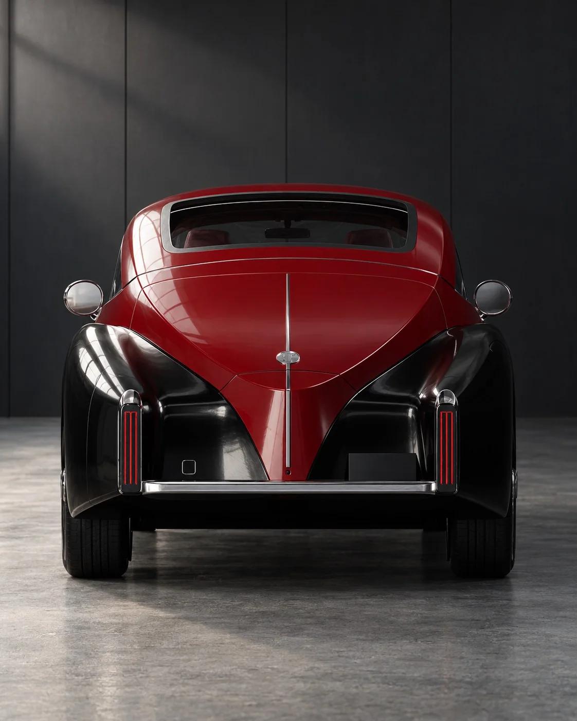 Rear view of the red and black Model O1 in the studio